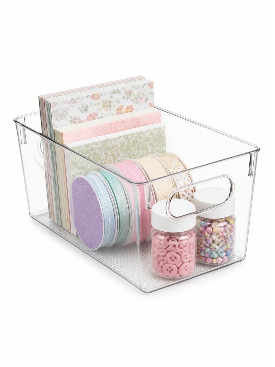 Stationery Warehouse - 8-delige transparante opbergbakken met handgrepen, open