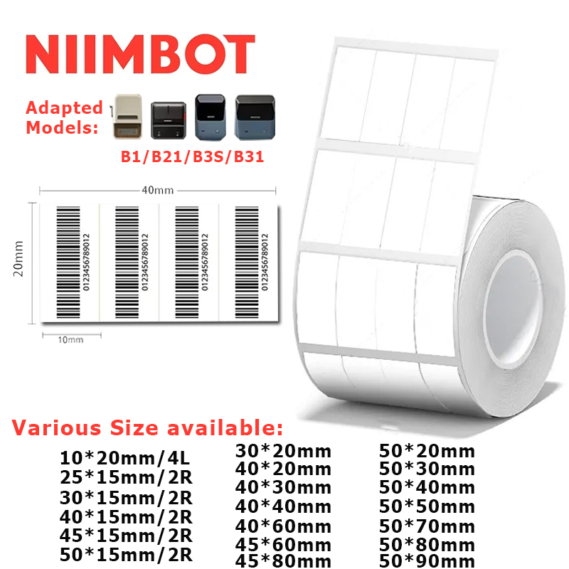 Label Printer Tape - 20-50mm Niimbot B21/B1/B31/B203/B3S Thermisch Label Sticker